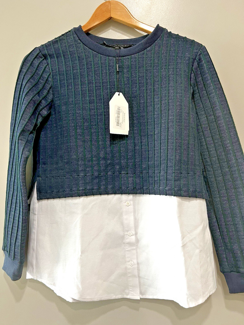 $82 English Factory Navy Blue White Combo Layered Shirt Sweater Top Preppy Sz-S